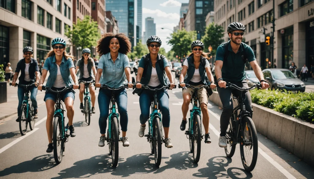 Groupe de cyclistes en ville